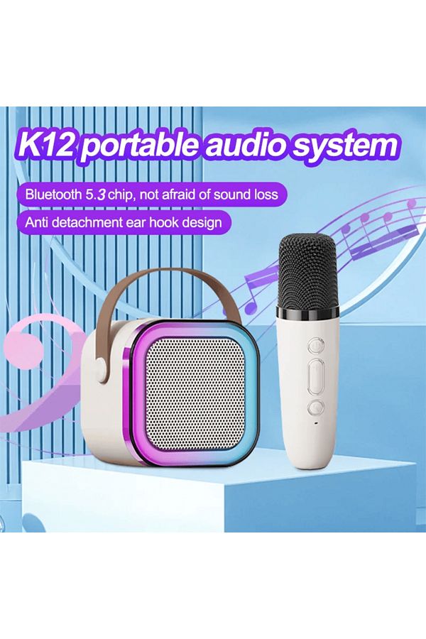 Choice-K12 Mini Karaoke Machine With 2 Wireless Microphone, Portable Wirrless Speaker With Party Lights ... 1