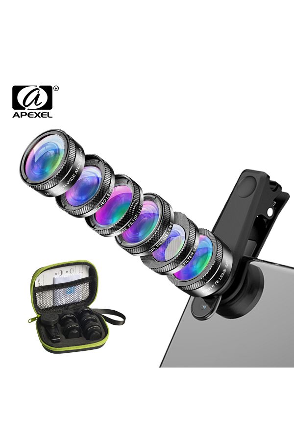 APEXEL-Universal 6 in 1 Phone Camera Lens Kit Fish Eye Lens Wide Angle macro Lens CPL/StarND32 Fi... 1