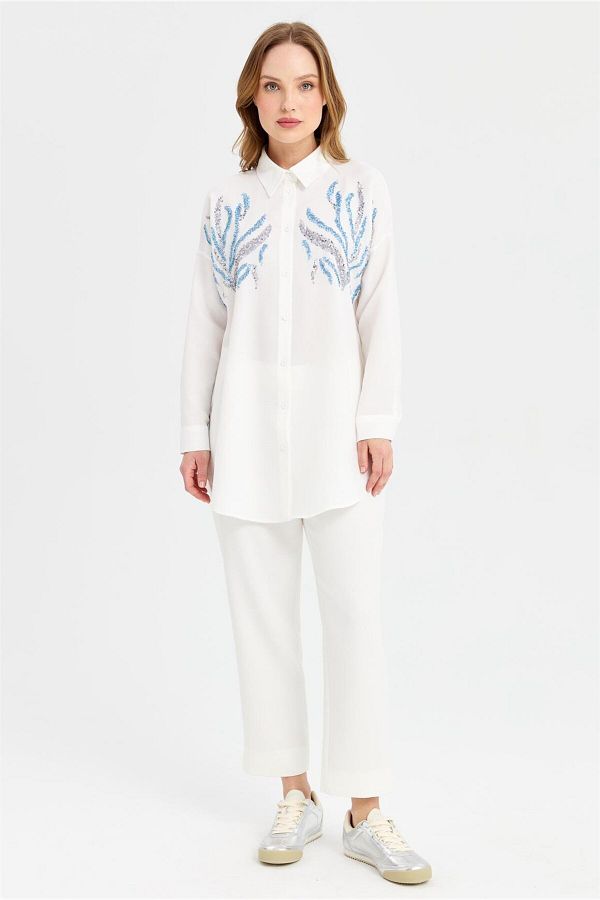 Esswaap-Ecru Tunic - Double Color Sequin Detailed 1