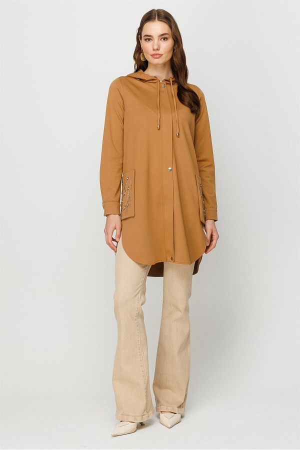 Esswaap-Go and Go Tunic Camel with Stone Embroidered Zipper Closure on Bag Pocket 1