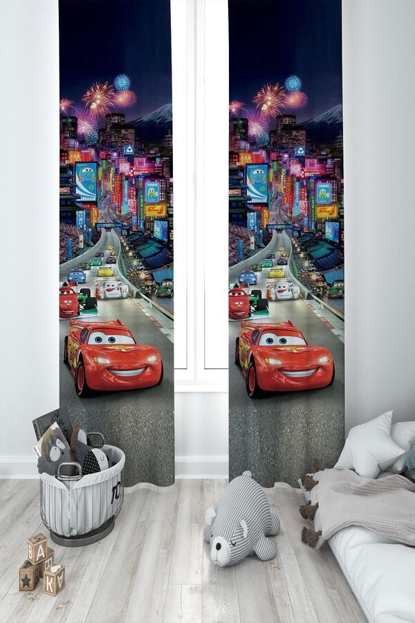 MEKTA HOME Bebek Ve Çocuk Odası Şimşek Mcqueen Iki Kanat Fon Perde Mkt-389