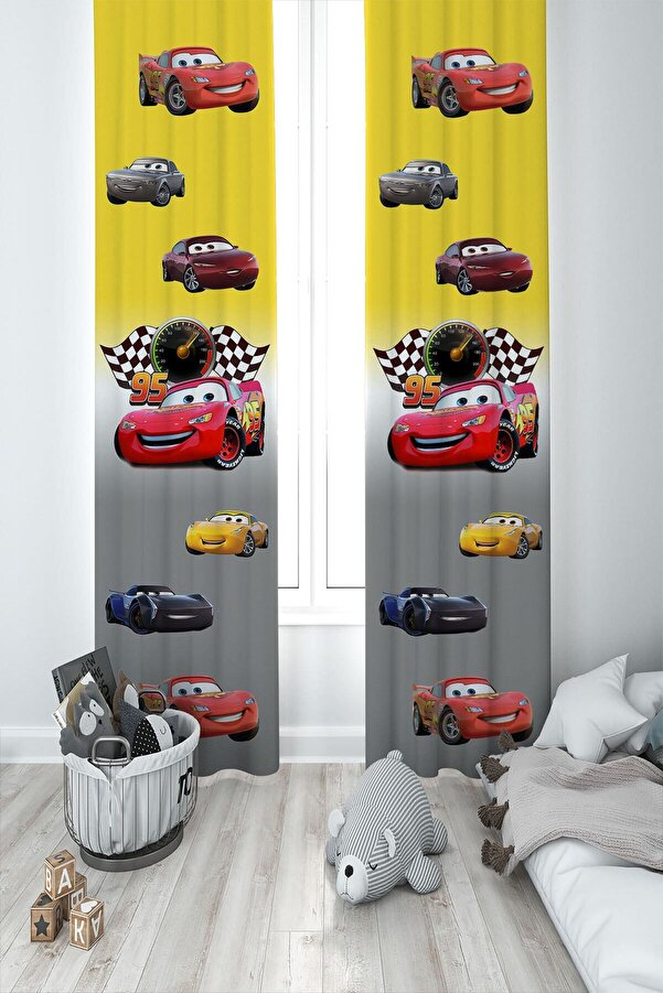 MEKTA HOME Bebek Ve Çocuk Odası Şimşek Mcqueen Iki Kanat Fon Perde Mkt-196
