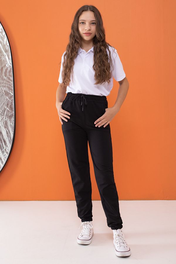 Cansın Mini-Pantaloni de sport negri pentru școală pentru fete - cu talie și picioare elastice 16248 1