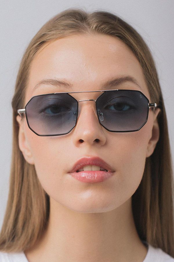Bilge Karga Viva Silver Black Blue Gradient Sunglasses Trendyol