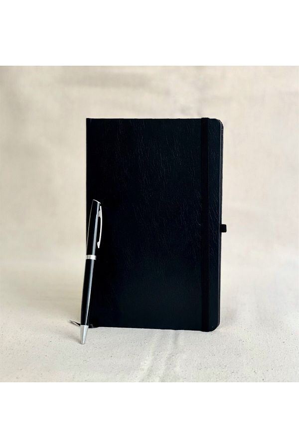 Gift Moda-Black Leather Notebook and Roller Ball Pen 1