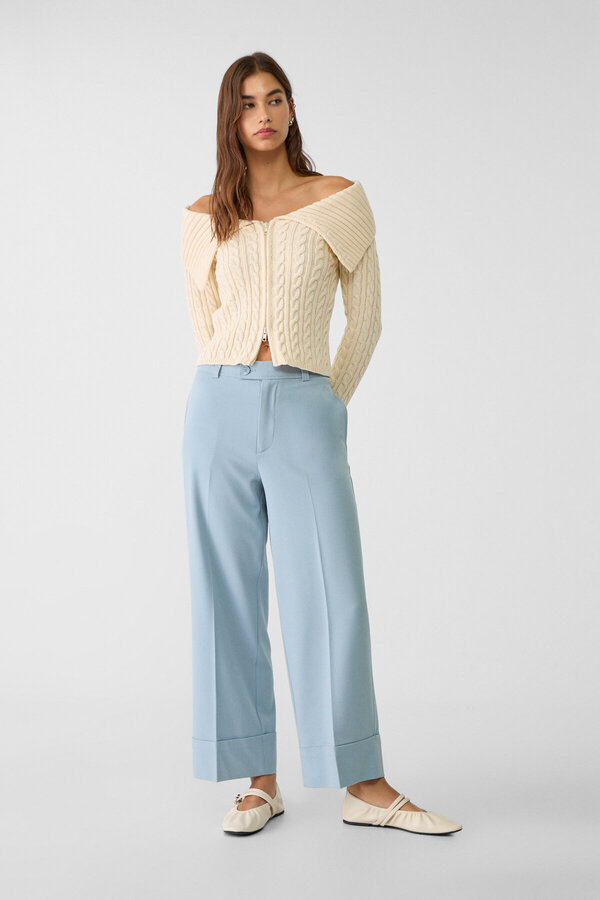 Stradivarius-Straight fit trousers with turn-up hems 1