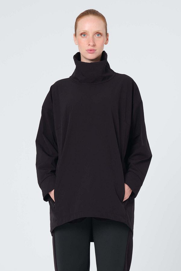 Monolou-Black Bi-Stretch Wrap Top - Back Wrap 1