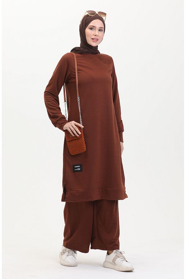 sefamerve-0044-35 Brown Two-String Tunic and Trousers Set 1