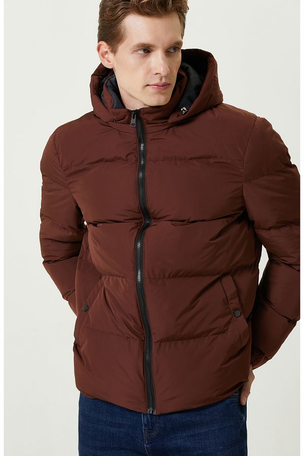Network Burgundy Quilted Coat Trendyol