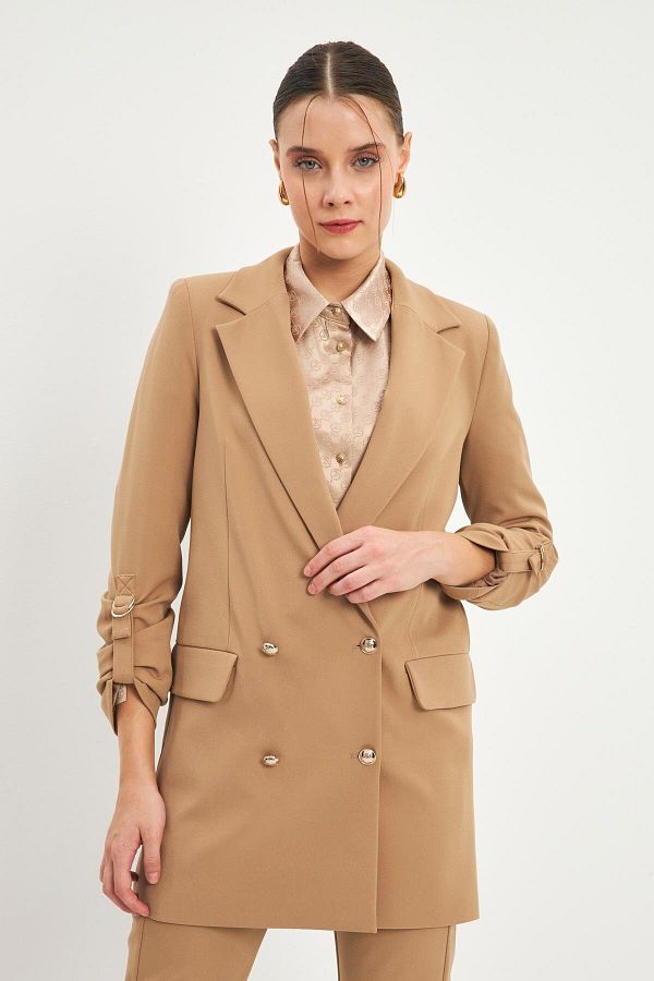 Zühre-Jachetă Bej - Mâneci Detaliate, Model C-0002 1