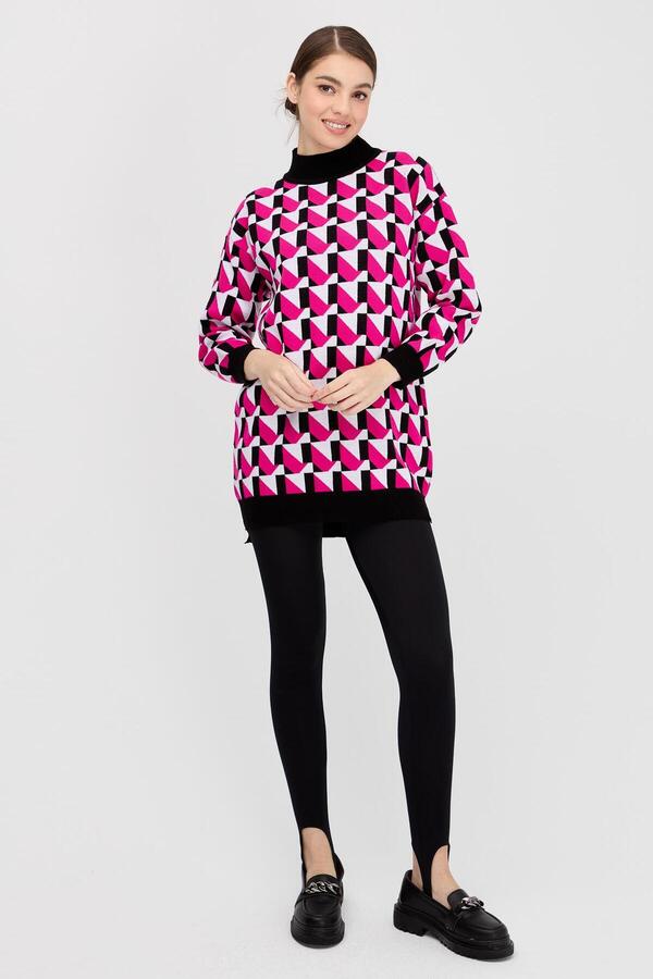 accort-Half Fisherman Patterned Knitwear Tunic-Fujia/Ecru 1