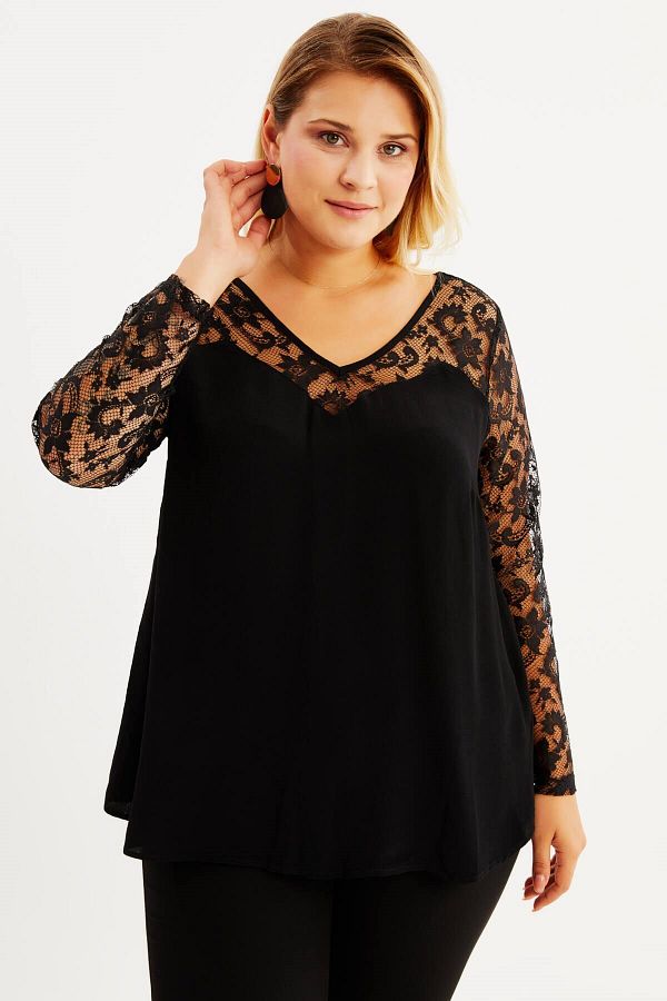 MYLİNE-V-Neck Blouse with Ruched Sleeves 1