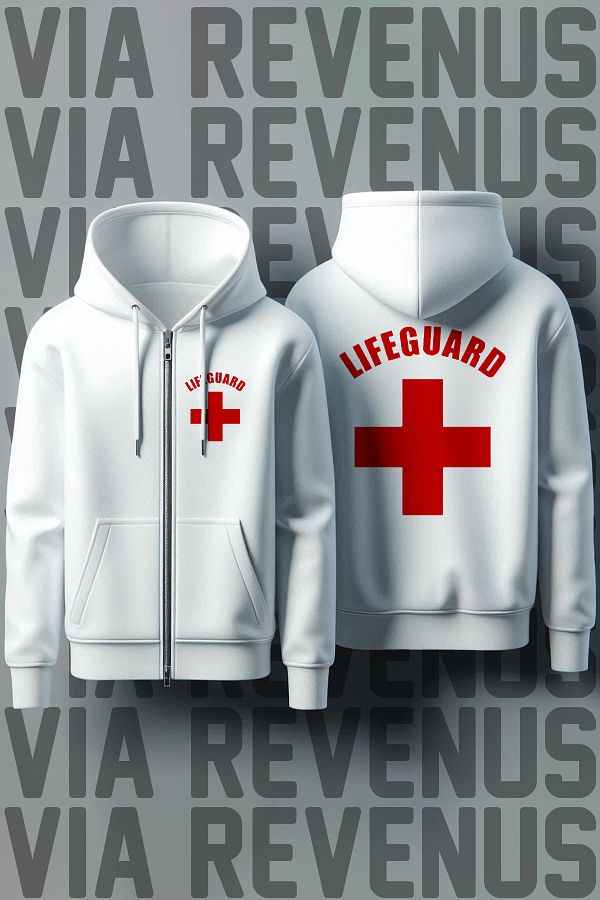 Vordevia Unisex White Hooded Sweatshirt Lifeguard Lifeguard Printed Zippered Cardigan Trendyol