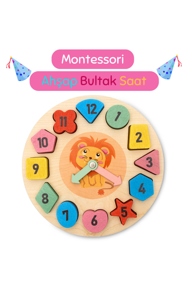 Hopiers Renkli Ahşap Bultak Saat / 1+ ve Üzeri / Çocuklar İçin Güvenli, Eğitici ve Zaman Öğretici Oyuncak