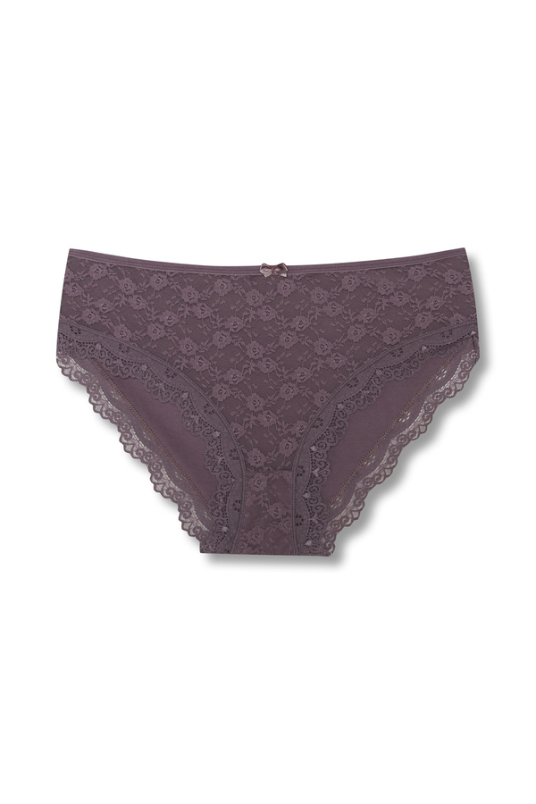 HNX-Βαμβακερή δαντέλα μπροστά Ψηλόμεση Plus Size Γυναικεία κιλότα 1