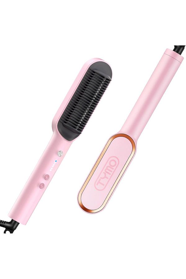 TYMO-Hair Straightener Brush with Built-in Comb, Fast Heating & 5 Temp Settings, Pink 1