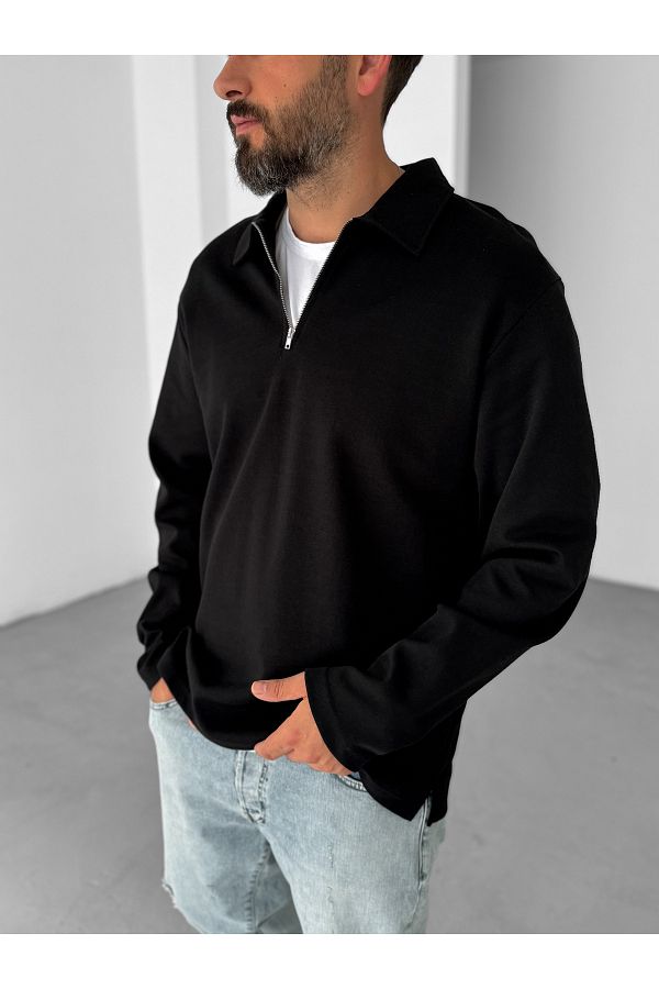 BYBASICMAN Black Thin Half Zip Sweatshirt Ke 417 Trendyol