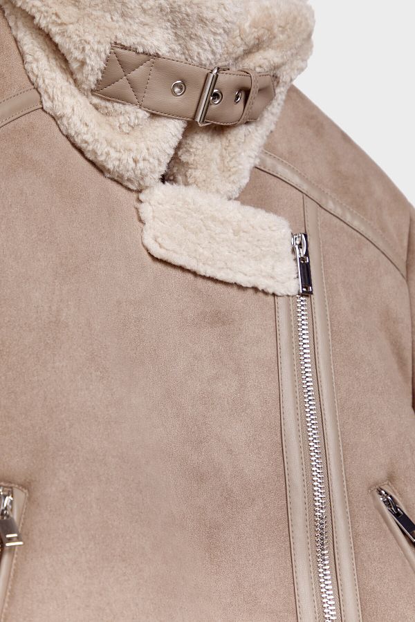 Stradivarius Faux suede faux shearling biker jacket Trendyol