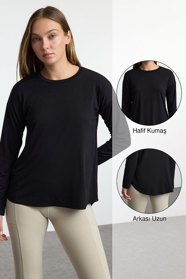Trendyol Collection-Czarna tkanina Scuba - odblaskowa bluzka z nadrukiem Thmaw25Bz00009 1