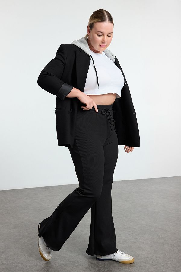 Trendyol Curve-Fekete kötött leggings magas derékkal és masnival - nagy méretű TBBAW25BV00002 1