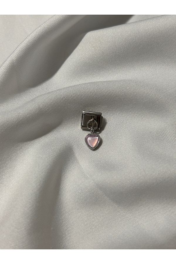 OCTW-Stainless Steel Dangle Enamel Pink Heart Italian Bracelet 1