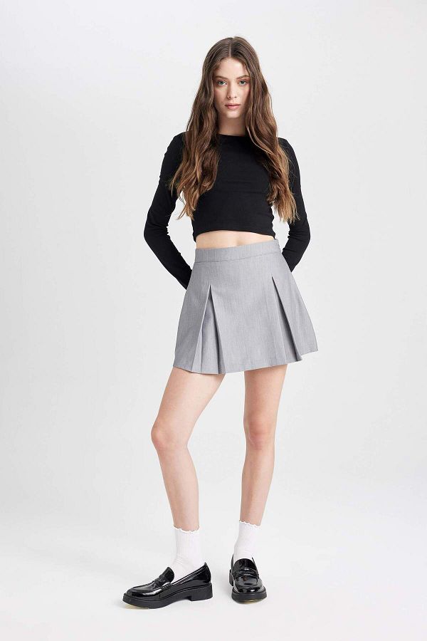 DeFacto-Coool High Waist Basic Solid Cotton Side Zipper Mini Shorts Skirt 3141523 1