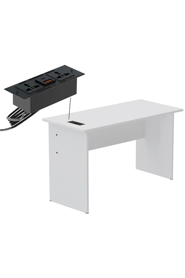 Mahmayi-White MP1-WO-WHT-PM Writing Table with Power Module, Power Strip Desktop Socket Board 1