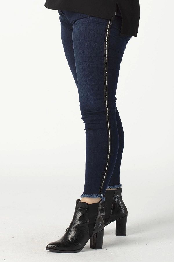 Moda Berray-P008m Pantaloni de blugi de mărime mare, cu sclipici laterale, albaștri 1