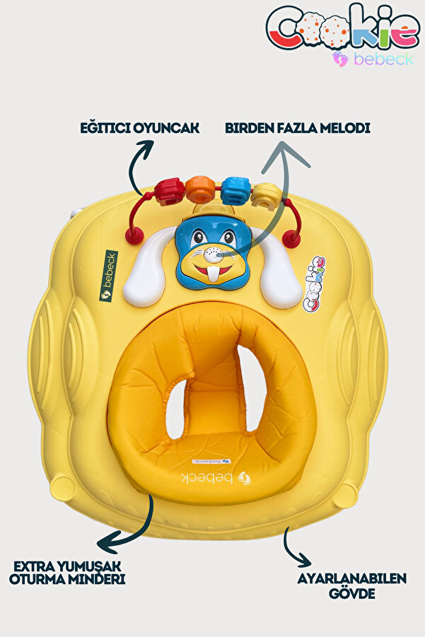 Bebeck Cookie Ayarlanabilen Müzikli Yumuşak Pedli Lüks Yürüteç