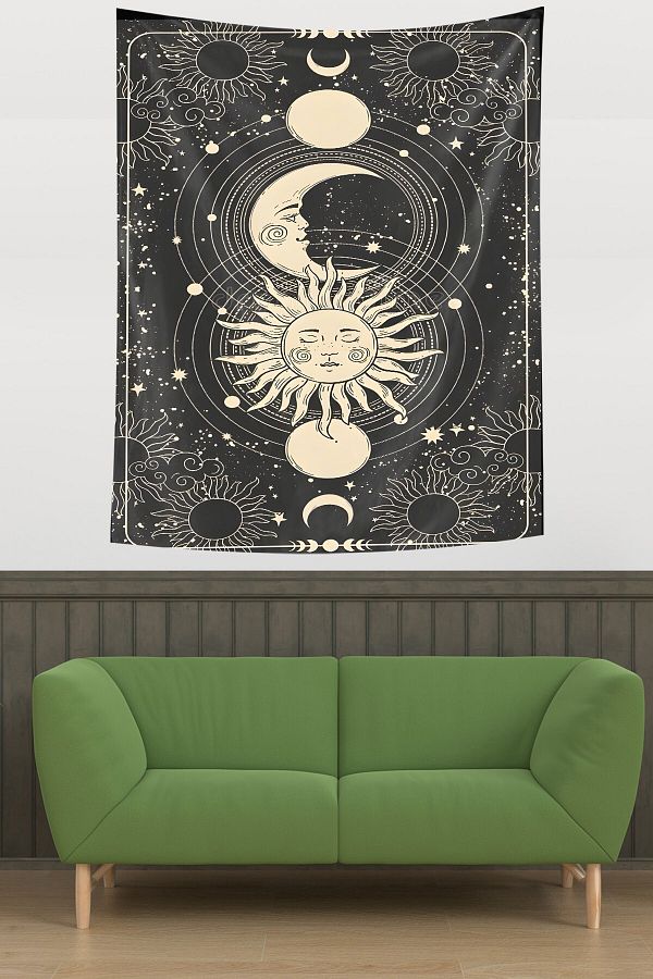 on the clouds-Galaxy Moon and Sun Patterned - Non-Resting Fabric Wall Tapestry Tapestry 1