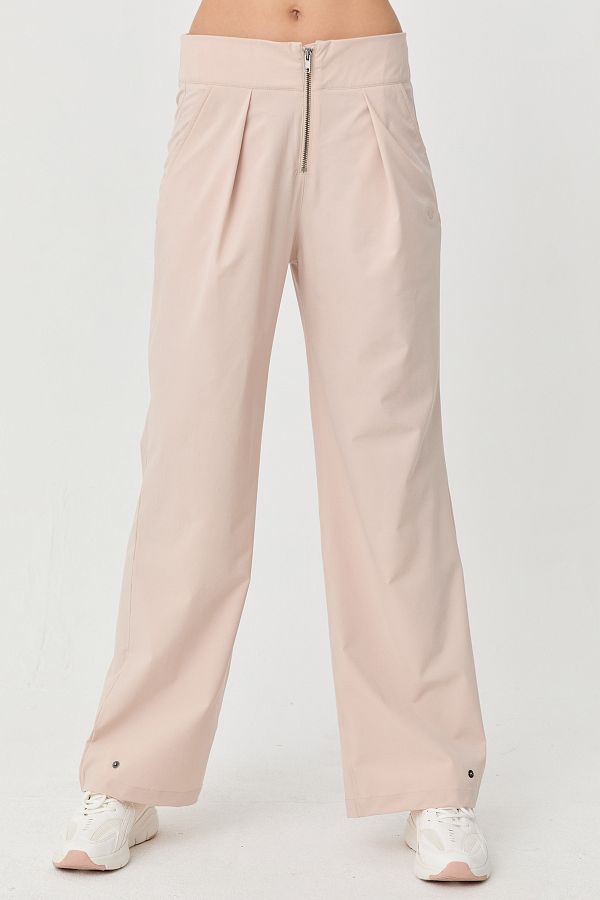 bilcee Women s Cream Lightweight Sweatpants Wide Leg Trousers with Pockets and Zipper 0074 Trendyol