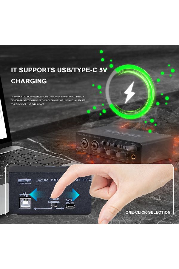 Choice-BOMGE U202 USB Audio Interface with Mic Preamplifier XLR/TSR/TS Ports 48V 32-Bit/192kHz Resolutio... 1