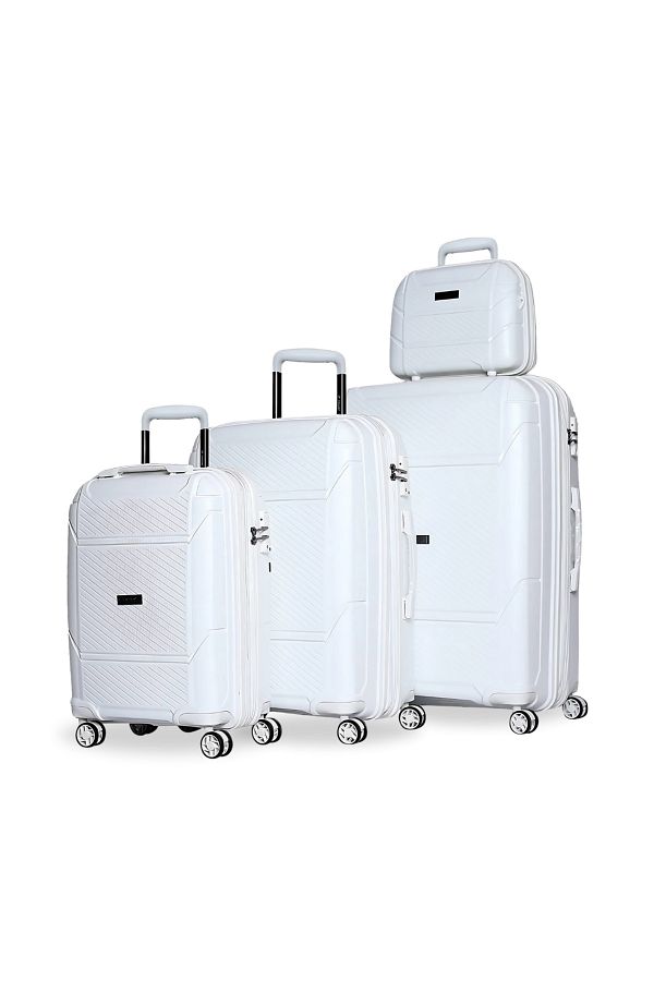 Rower-Hardshell PP TSA Suitcase,Unbreakable Expandable 4 Double Wheels,4Pcs Luggage Trolley Set WHT 1