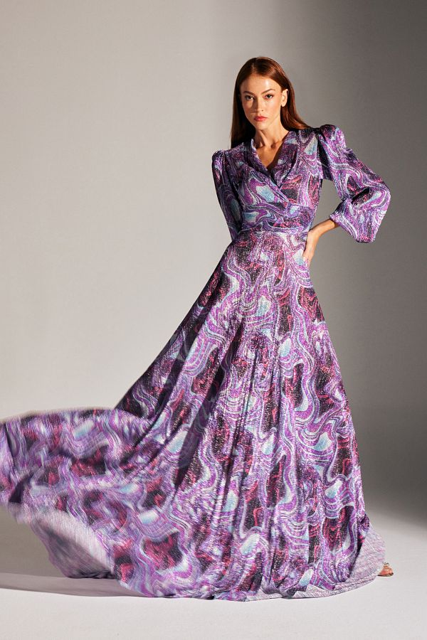 BETTY & SAM-CARINA LILA KLEID MIT BALLONÄRMELN 1