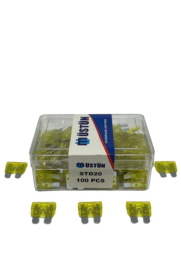 Üstün-20 Ampere 100 Pieces Standard Size Auto Fuse - Blade Fuse 20A 1