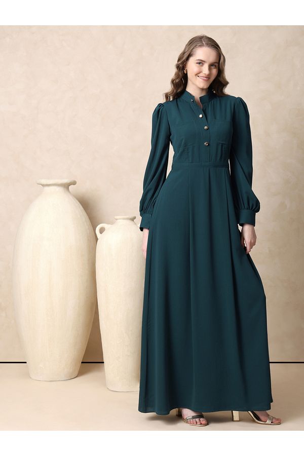 Mandarin collar maxi dress shop