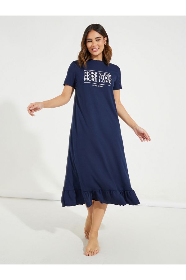 Styli More Sleep Slogan Ruffle Hem Sleep T Shirt Dress Trendyol