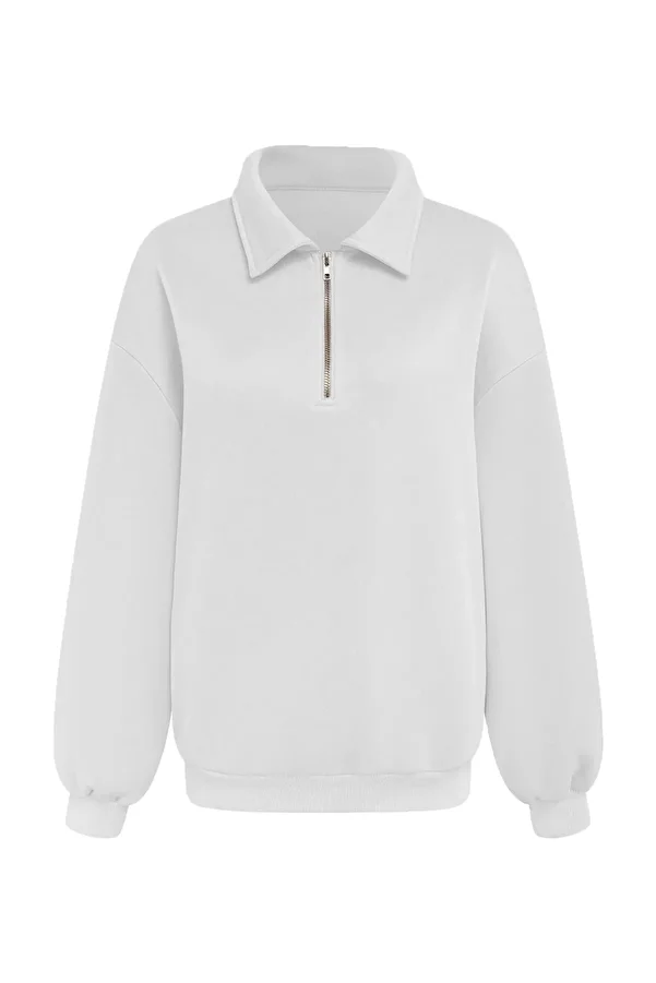 COMBİNE MİCHAİL-White Men's Sweatshirt - Half Zipper, Regular Fit 1