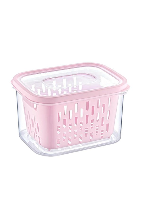 Bee Home-Fresh Storage Container with Strainer 1.6 Lt Olive Holder, Pickle Storage Container with Strainer - Pink 1
