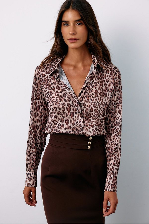 Sateen-Cămașă cu model leopard de nurcă 1