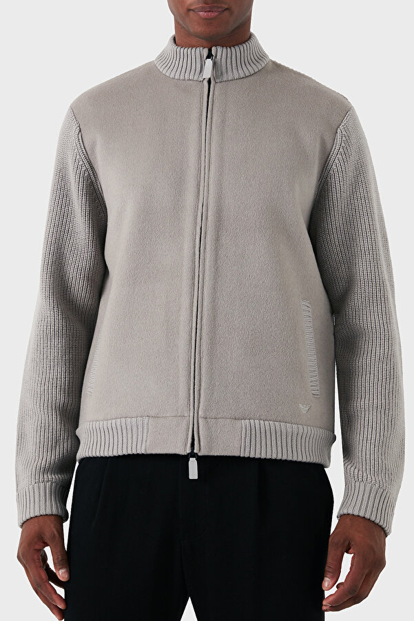 Emporio Armani Men's Cardigan Wool, Regular Fit, Stand Collar