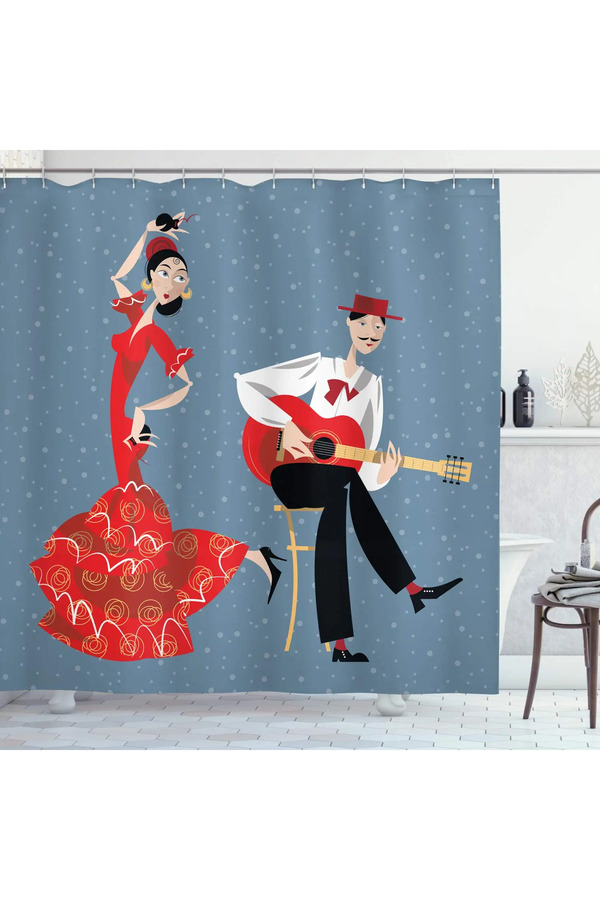 Choice-Spanish Shower Curtain,Flamenco Dancers Couple Performing In Historical Folk Dress Latino Traditi... 1