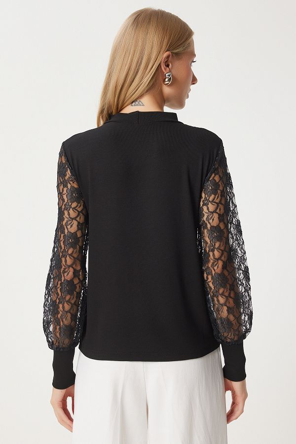 Lovely stanbul Black Lace Turtleneck Knitted Blouse Len0015 Trendyol