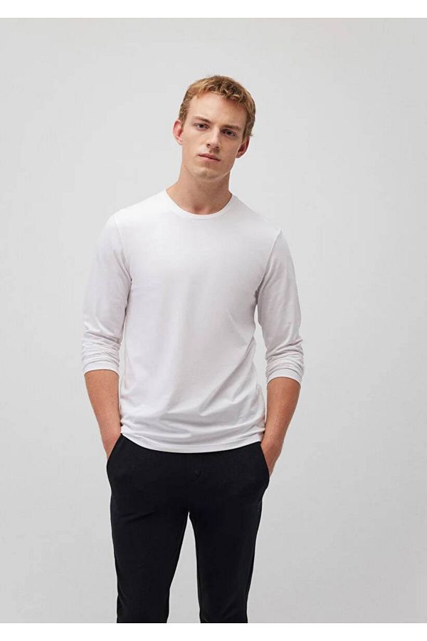 Mavi-Tricou de bază alb cu mânecă lungă 062477-23248 1