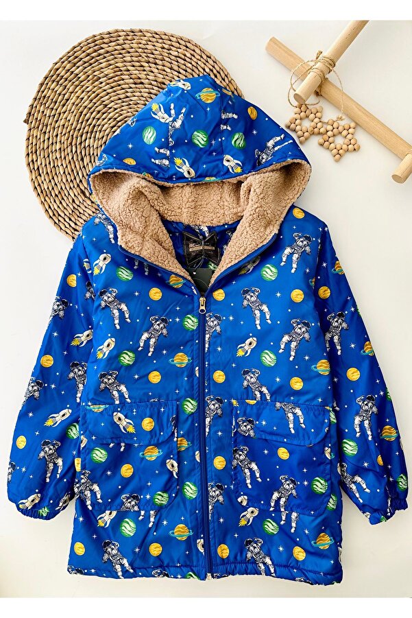 Minigimin Cicileri Miniğimin Cicileri ( 9-12 yaş ) Astronot Baskılı İçi Welsoft Erkek Çocuk Yağmurluk Mont - Mavi