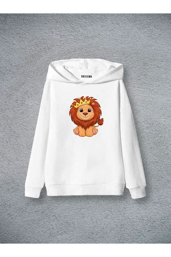 sielta-Lion Lion Printed White Boy Girl 3 Rope Sweatshirt 1