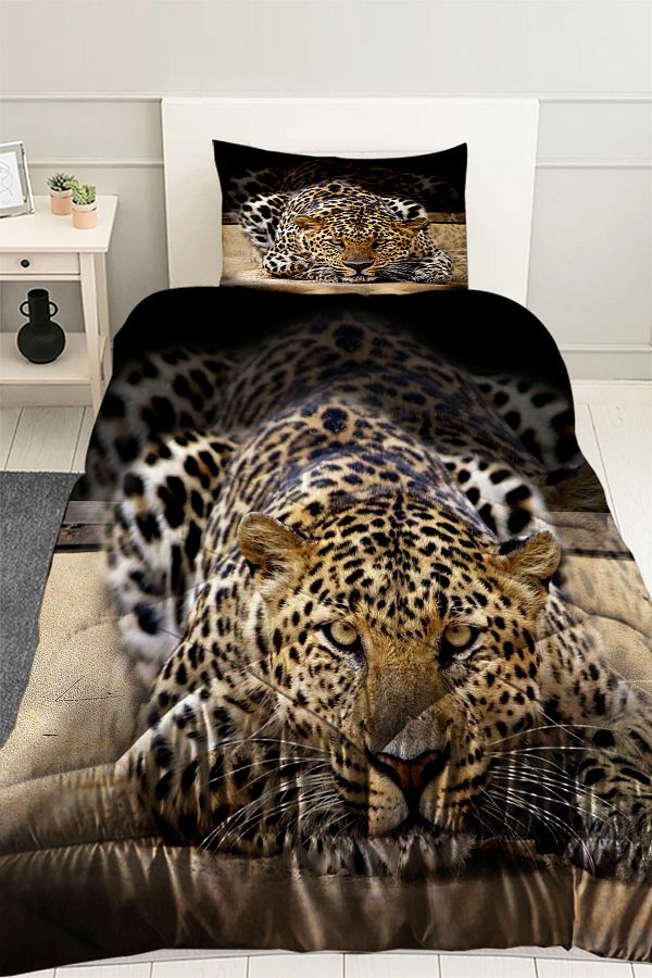 3D ELSE HALI-Leopard Patterned Single Quilted Quilt with Pillowcase 1