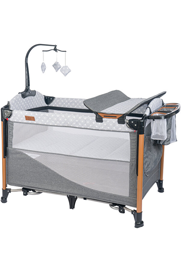 Mamma Luxury Alüminyum Anne Yanı Organizerli Dönenceli Park Yatak Beşik 70 x 110 cm.