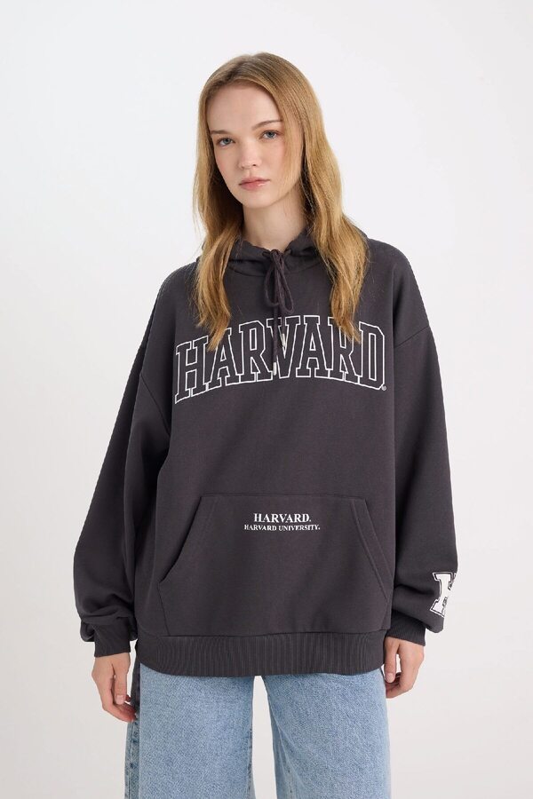 Defacto Harvard University Hooded, Pocket, Wide Fit Sweatshirt