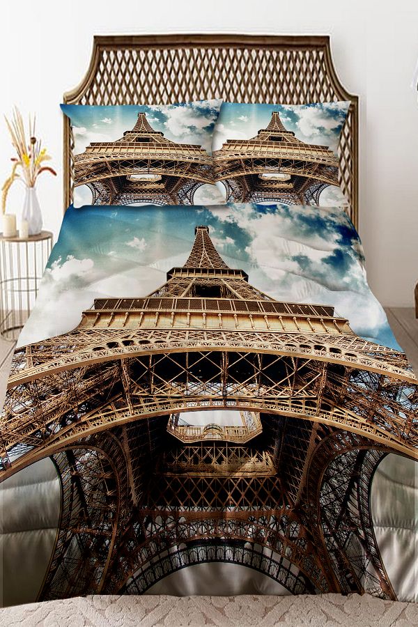 3D ELSE HALI-Eiffel Tower Paris Patterned Double Quilted Quilt Pillowcase 1